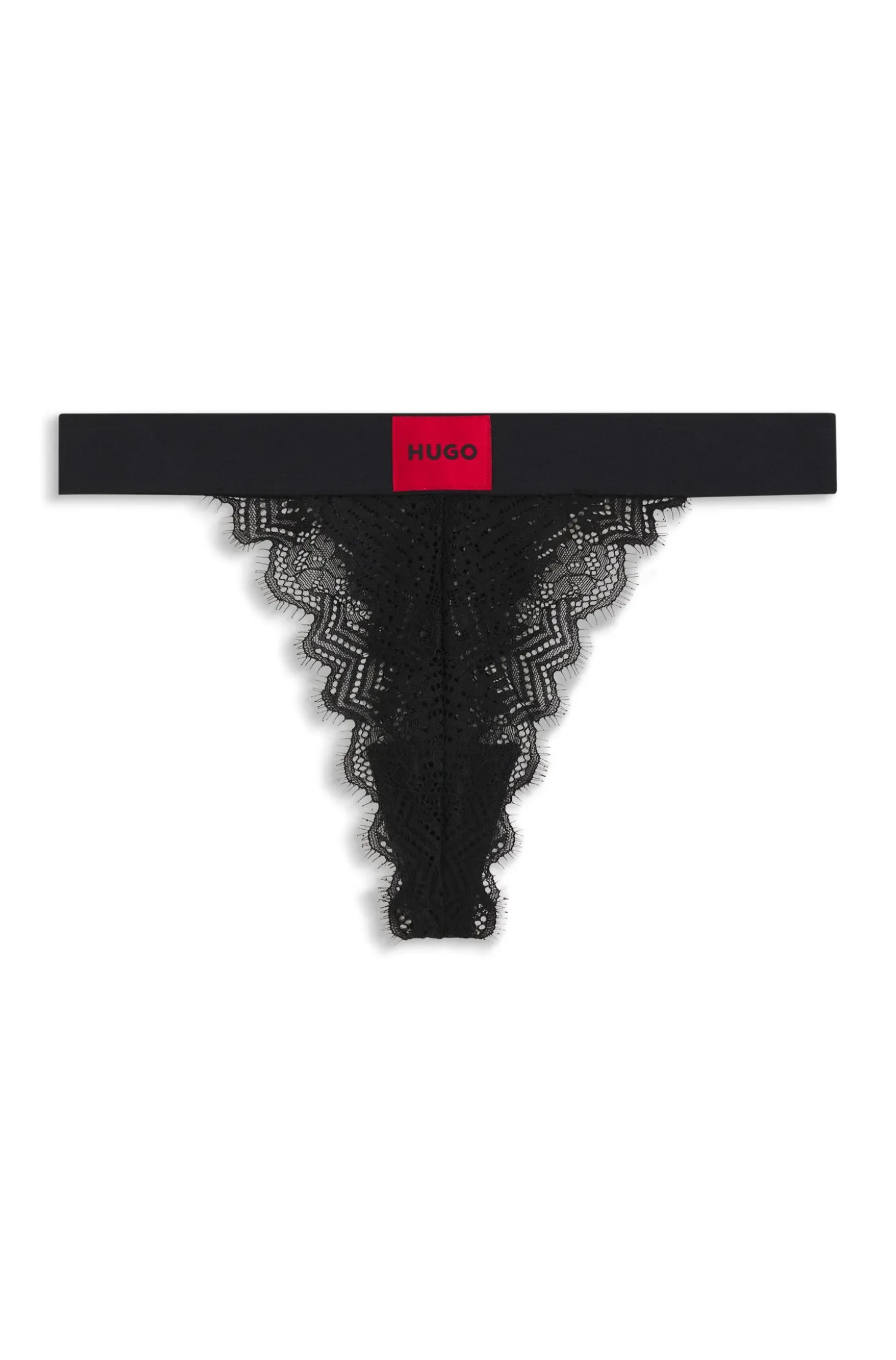 Lace thong with red logo label