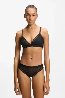 Lace triangle bra with logo waistband