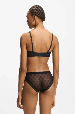 Lace triangle bra with logo waistband