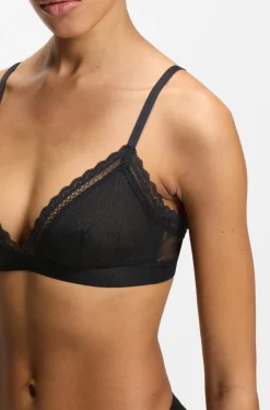 Lace triangle bra with logo waistband