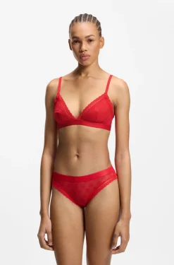 Lace triangle bra with logo waistband