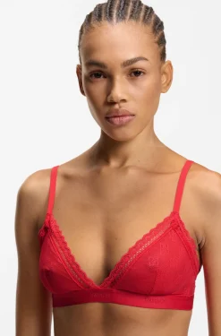 Lace triangle bra with logo waistband
