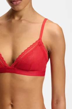 Lace triangle bra with logo waistband