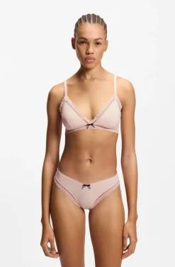 Lace-trim thong in stretch microfibre