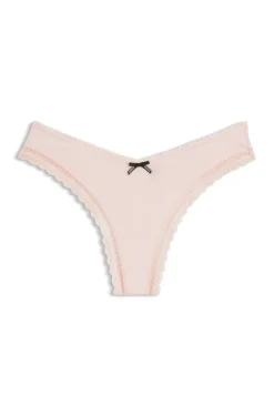 Lace-trim thong in stretch microfibre