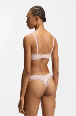 Lace-trim thong in stretch microfibre