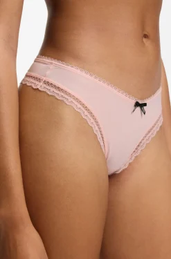 Lace-trim thong in stretch microfibre