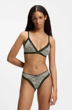 Lace-trim thong in stretch microfibre