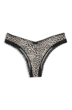 Lace-trim thong in stretch microfibre