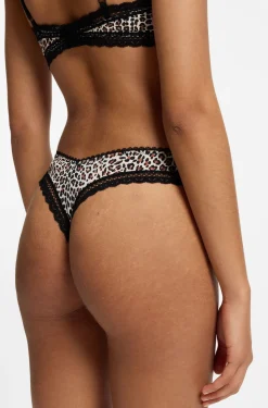 Lace-trim thong in stretch microfibre