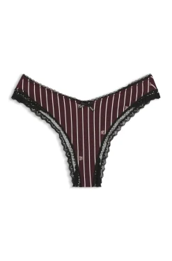 Lace-trim thong in stretch microfibre