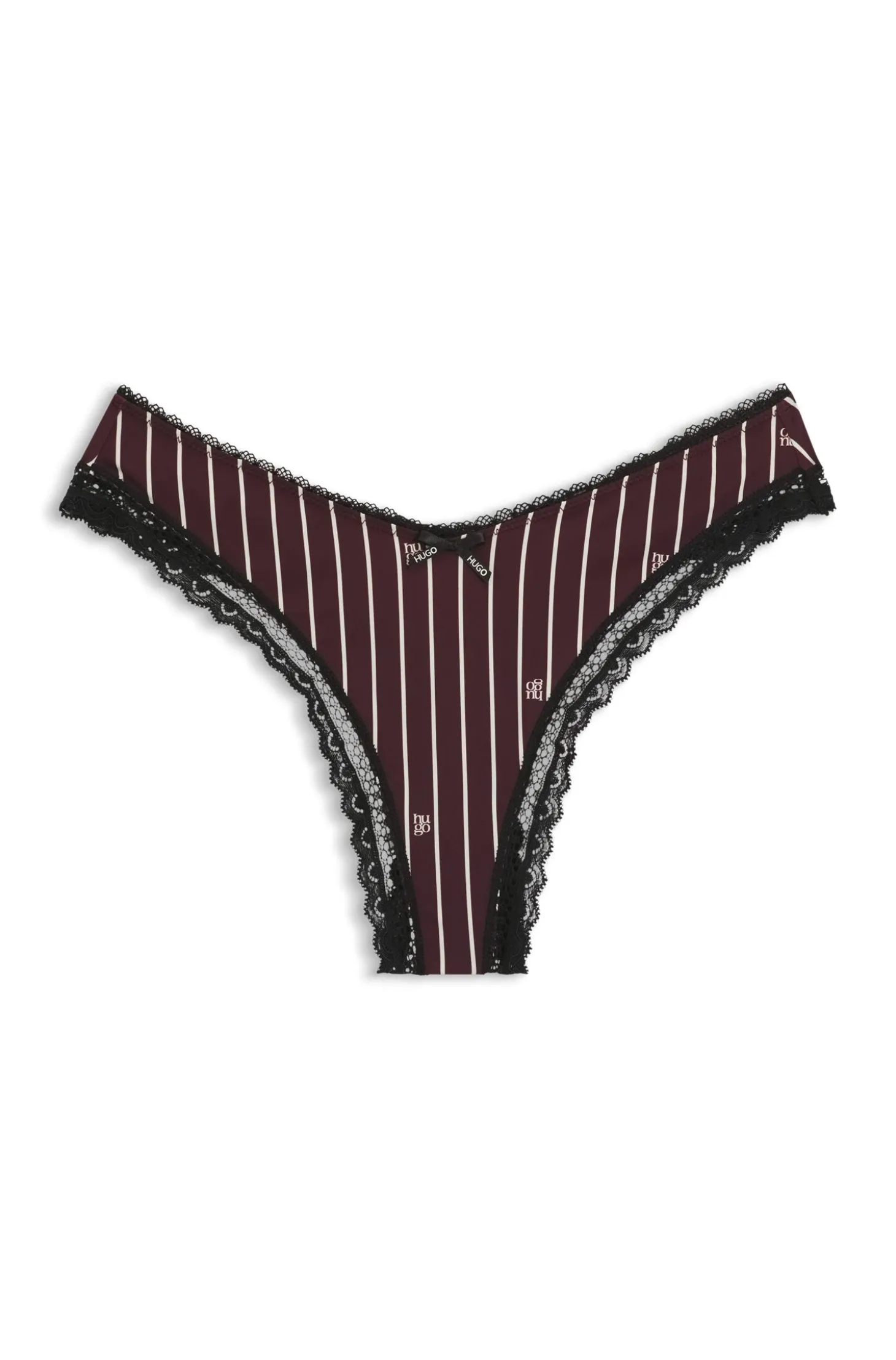 Lace-trim thong in stretch microfibre