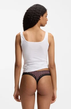 Lace-trim thong in stretch microfibre