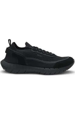 Lace-up suede trainers with a knit sock