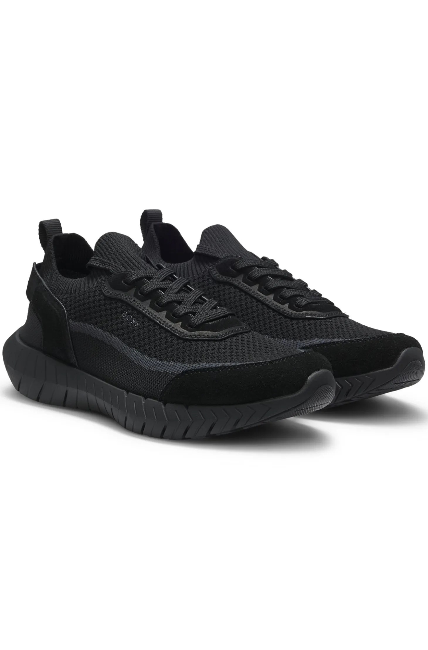 Lace-up suede trainers with a knit sock