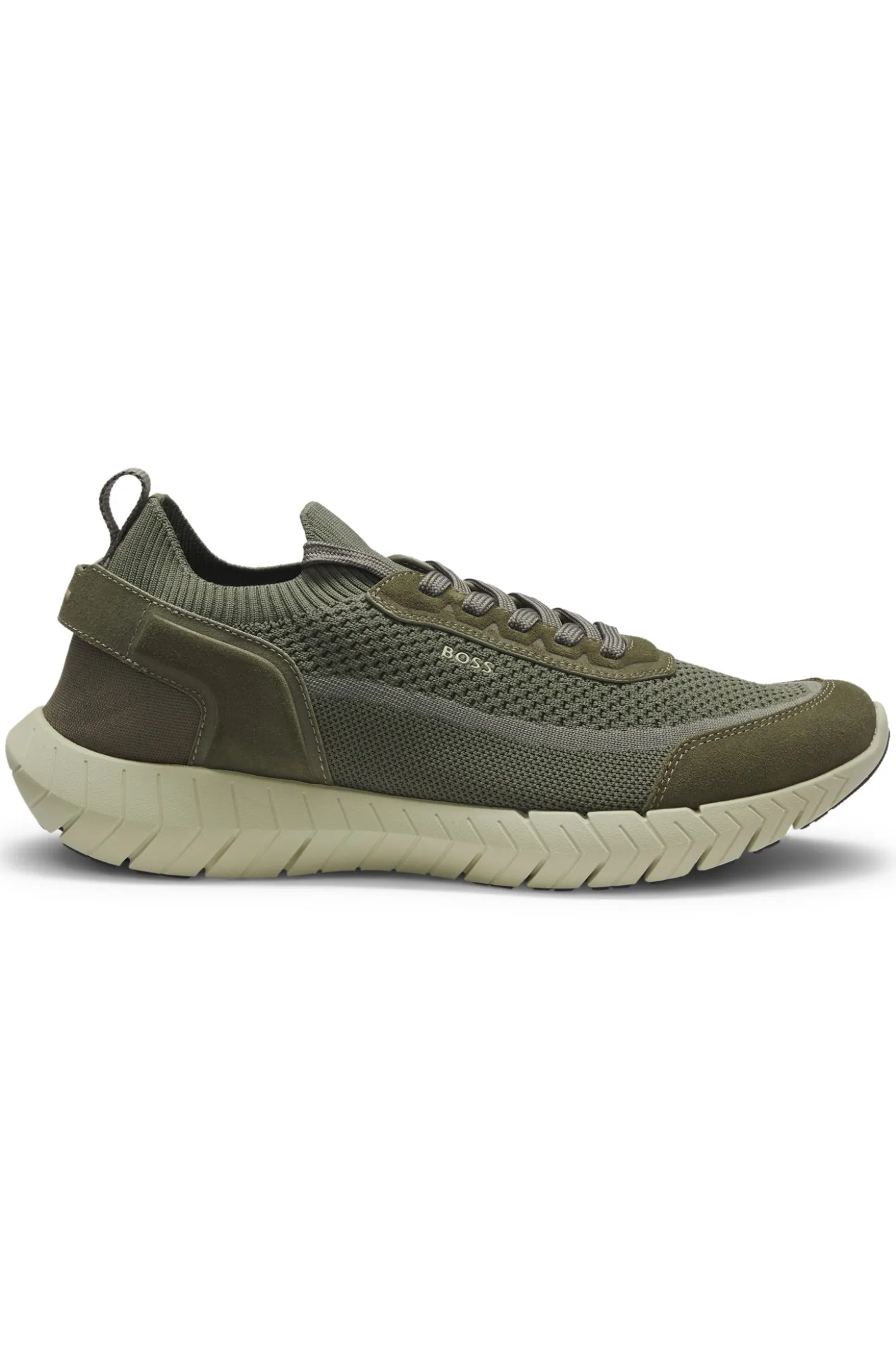 Lace-up suede trainers with a knit sock