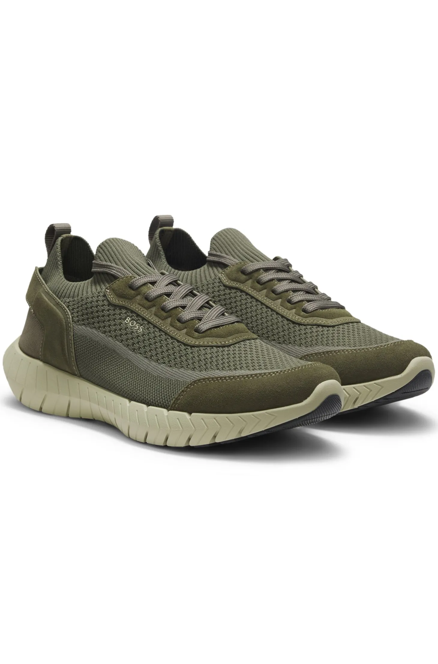 Lace-up suede trainers with a knit sock