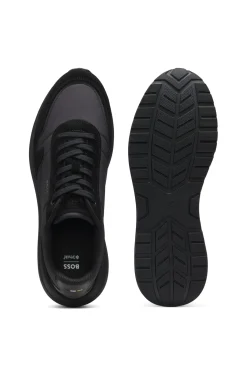 Lace-up trainers in lightweight fabric with suede trims