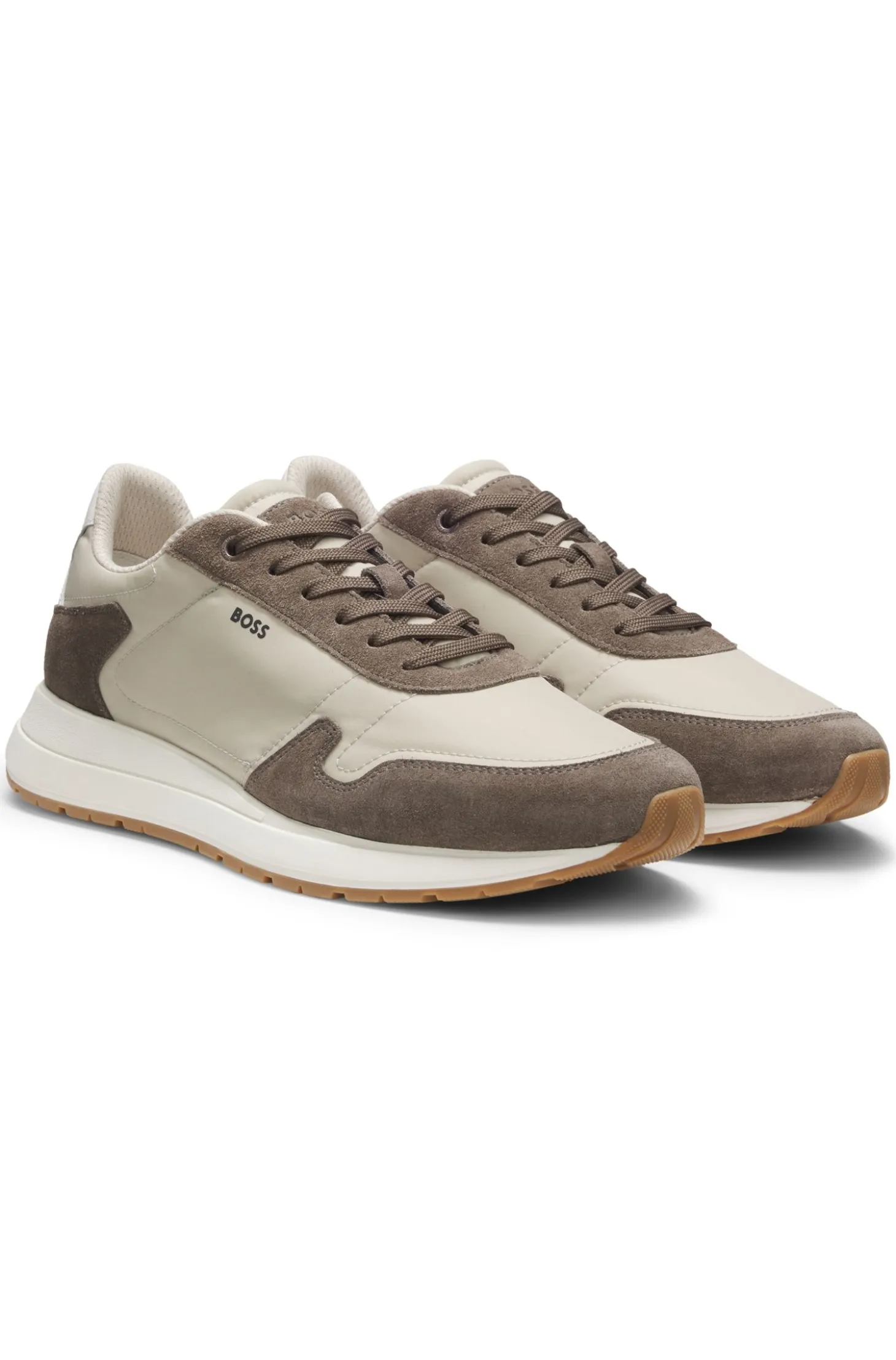 Lace-up trainers in lightweight fabric with suede trims