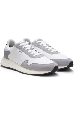 Lace-up trainers in lightweight fabric with suede trims