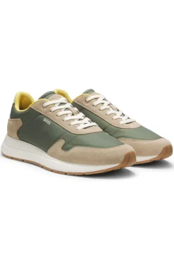 Lace-up trainers in lightweight fabric with suede trims