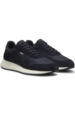 Lace-up trainers in lightweight fabric with suede trims