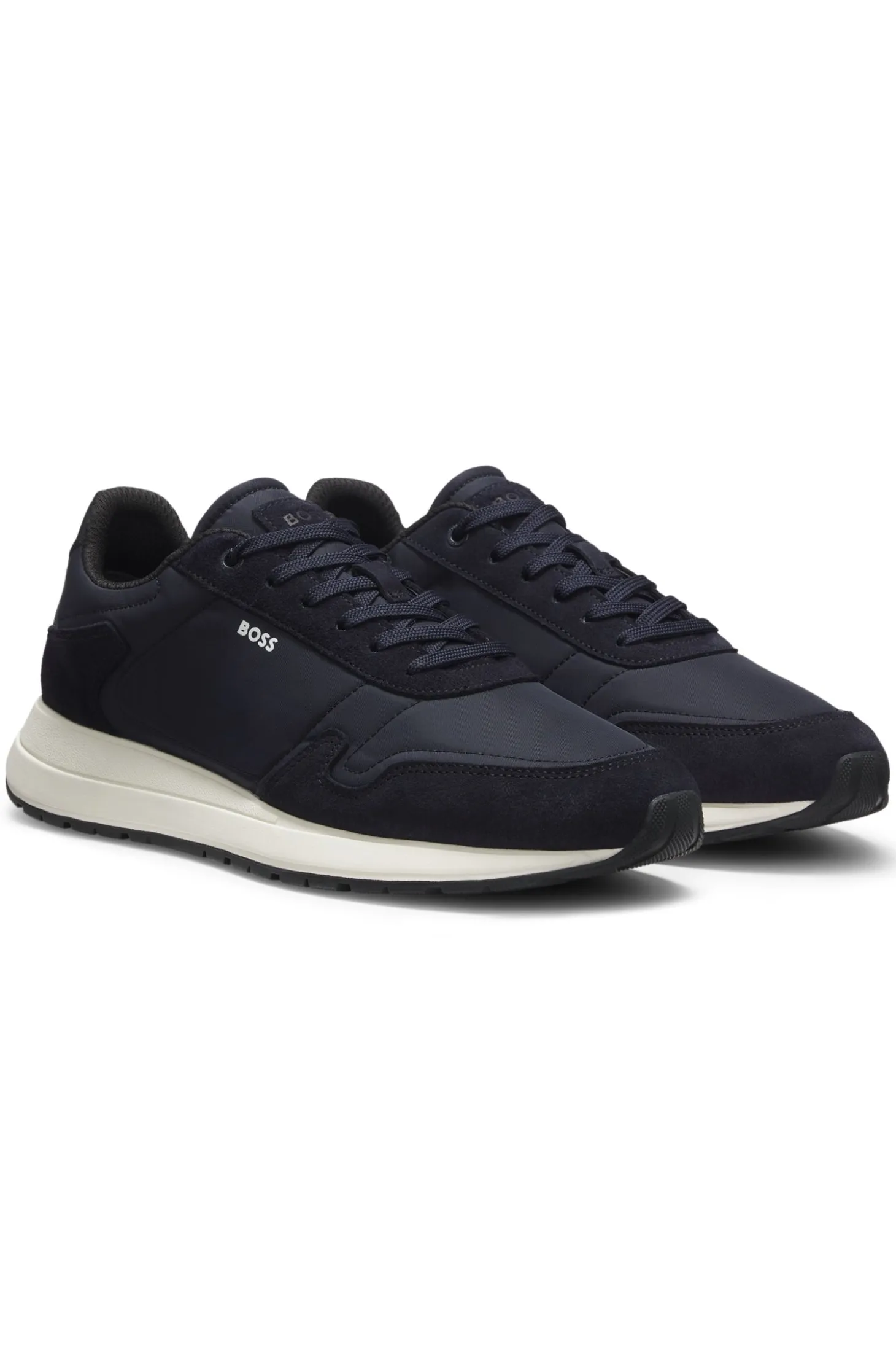 Lace-up trainers in lightweight fabric with suede trims