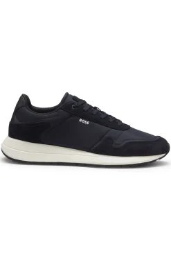 Lace-up trainers in lightweight fabric with suede trims