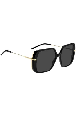 Layered black-acetate sunglasses with gold-tone temples