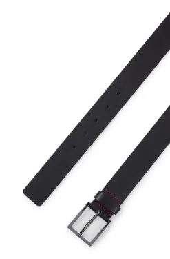Leather belt with engraved-logo buckle