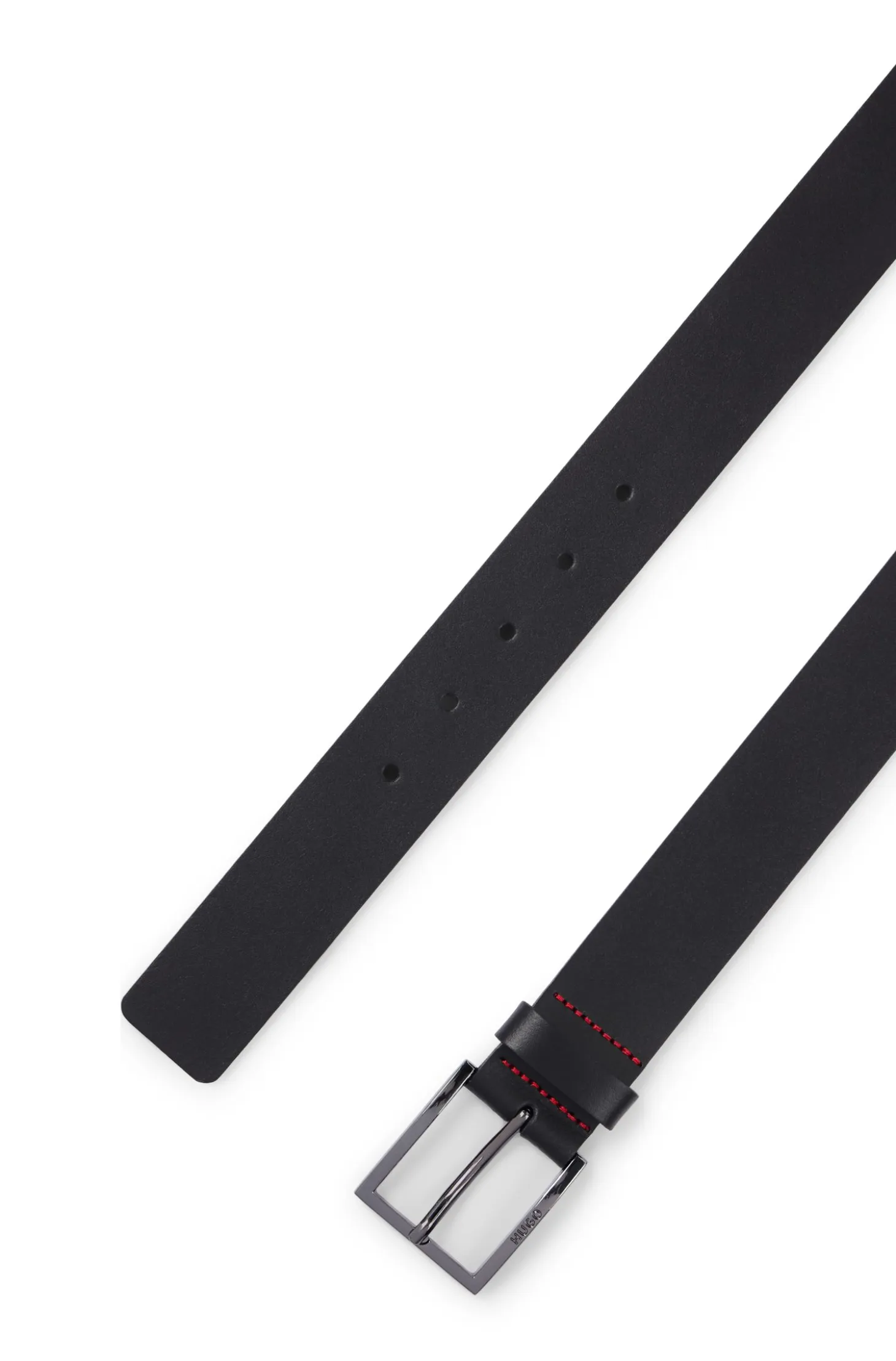 Leather belt with engraved-logo buckle