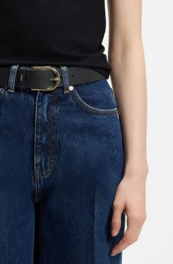 Leather belt with gold-tone hardware