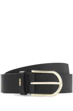 Leather belt with gold-tone hardware