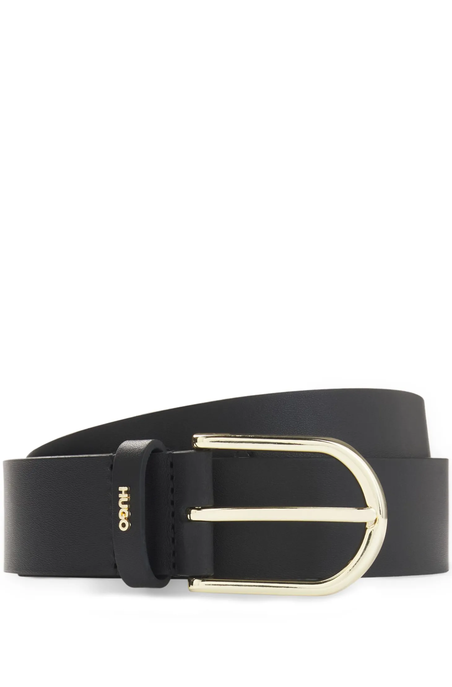 Leather belt with gold-tone hardware