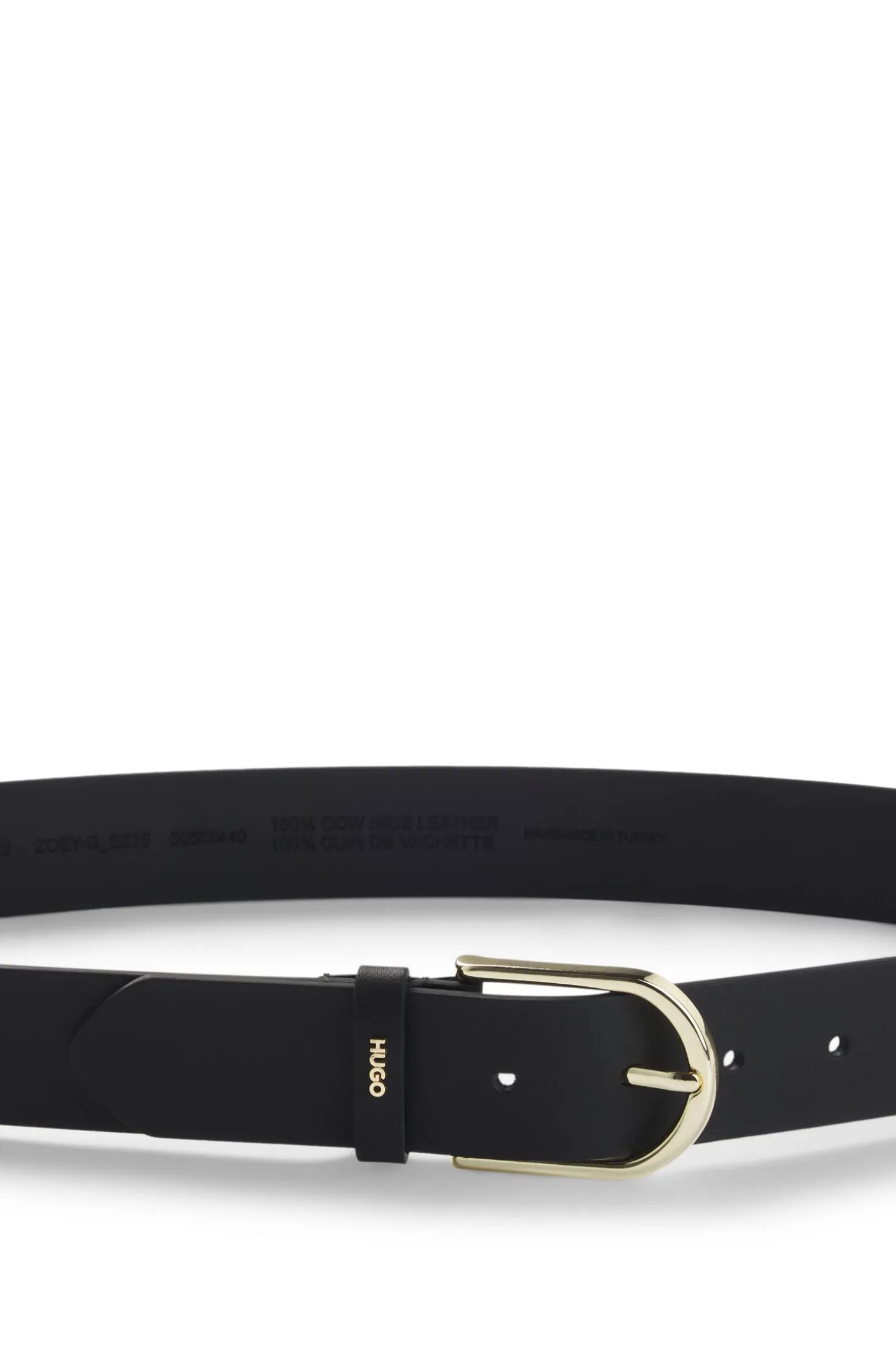 Leather belt with gold-tone hardware