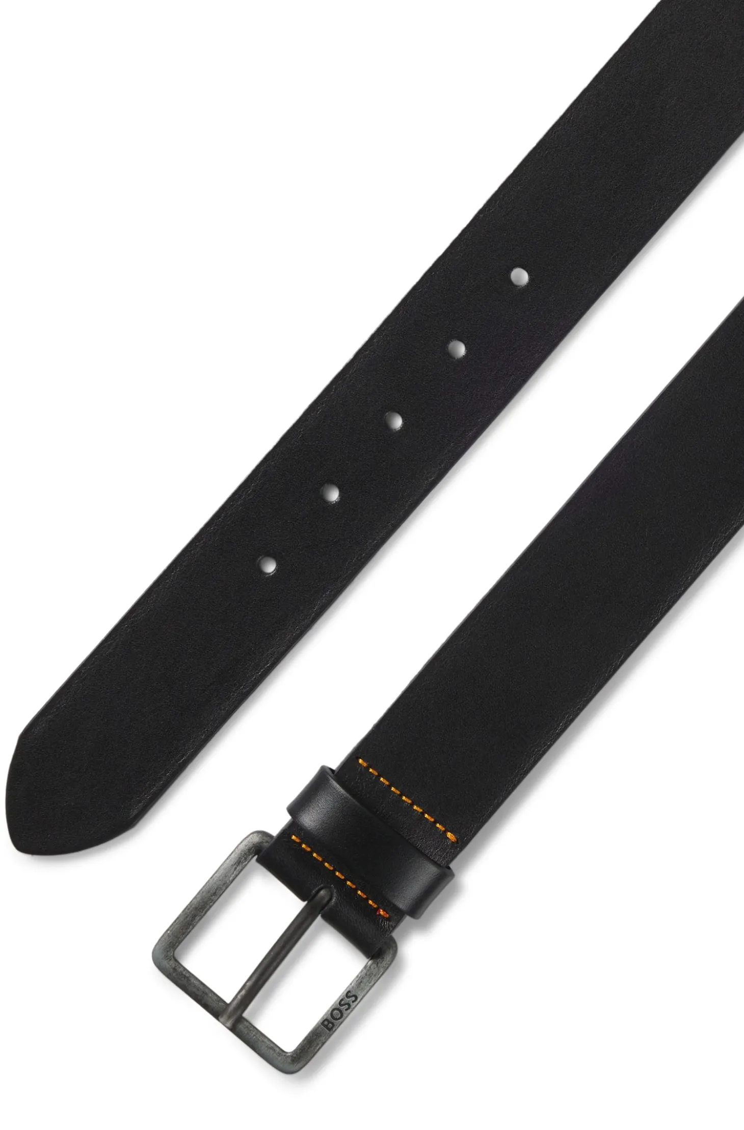 Leather belt with logo buckle