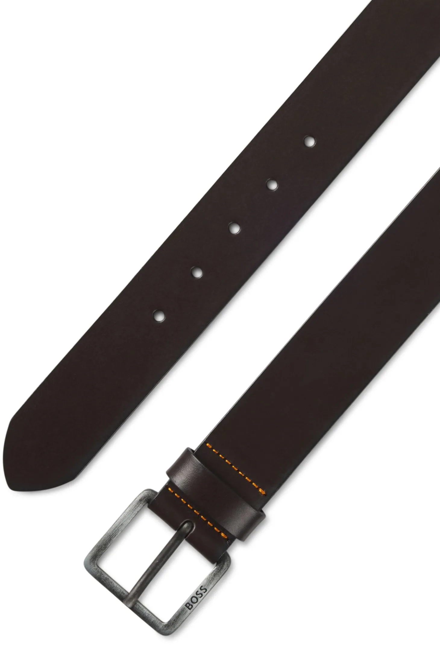 Leather belt with logo buckle