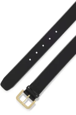 Leather belt with logo-engraved buckle