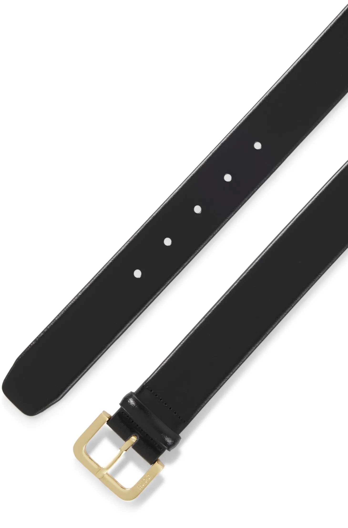 Leather belt with logo-engraved buckle