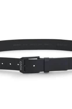 Leather belt with matte-black logo-trim buckle