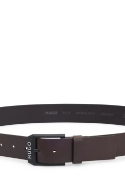Leather belt with matte-black logo-trim buckle
