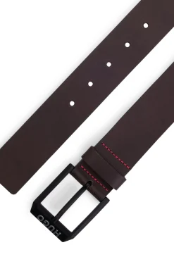 Leather belt with matte-black logo-trim buckle