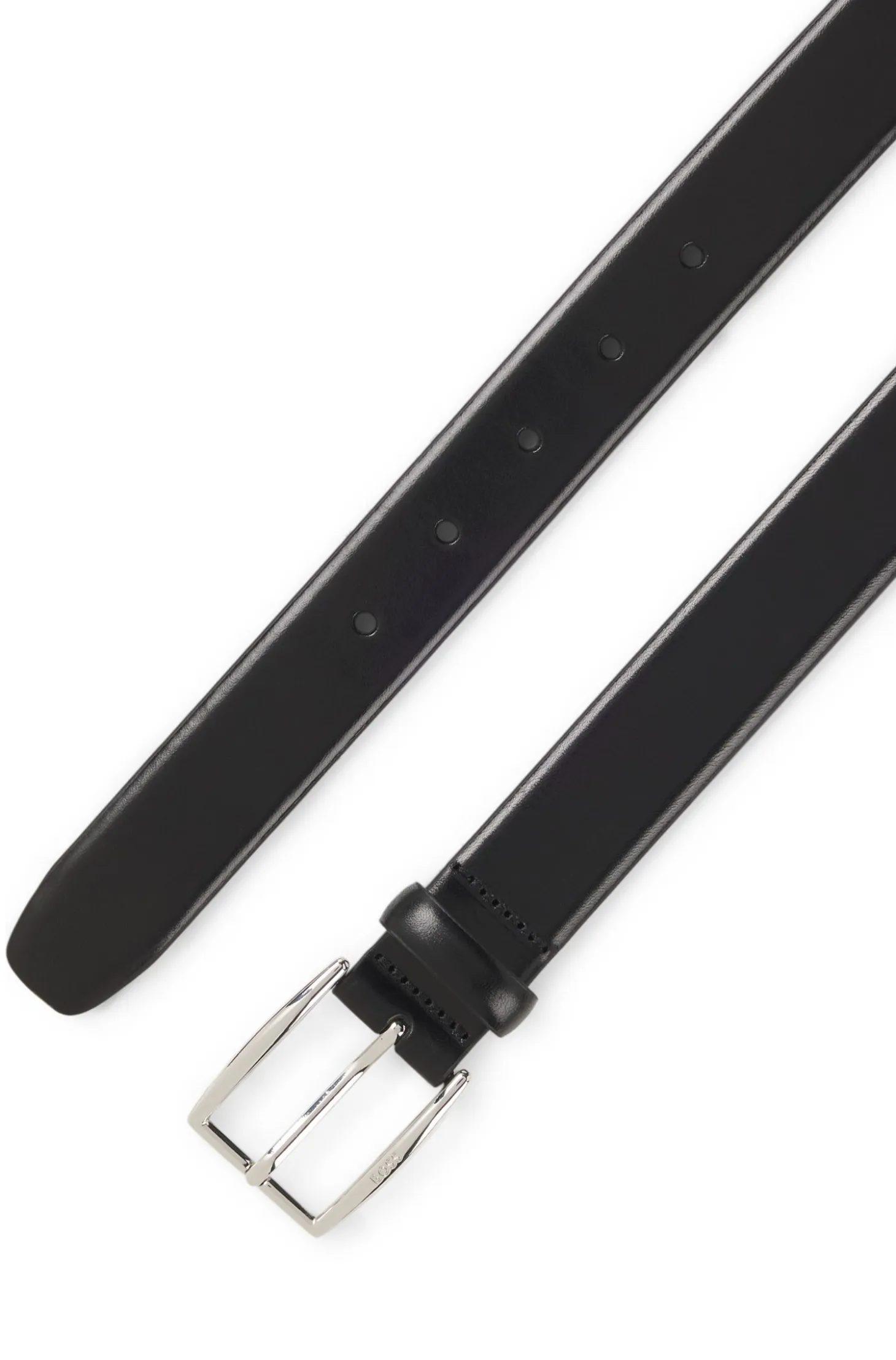 Leather belt with silver-tone pin buckle