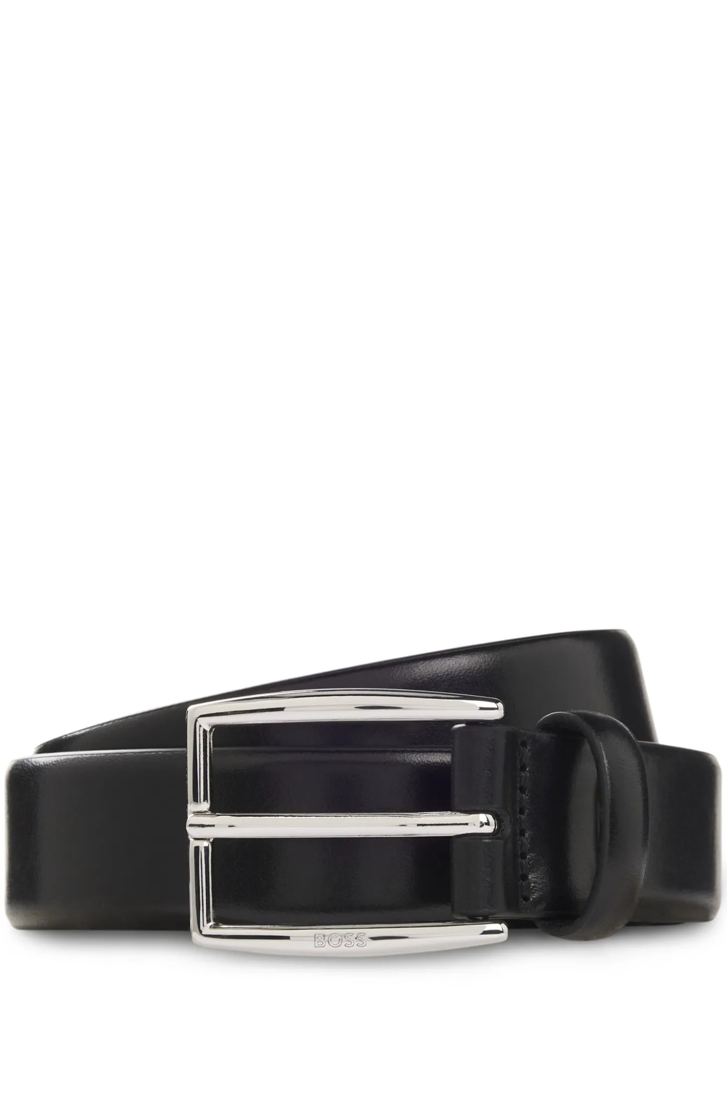 Leather belt with silver-tone pin buckle