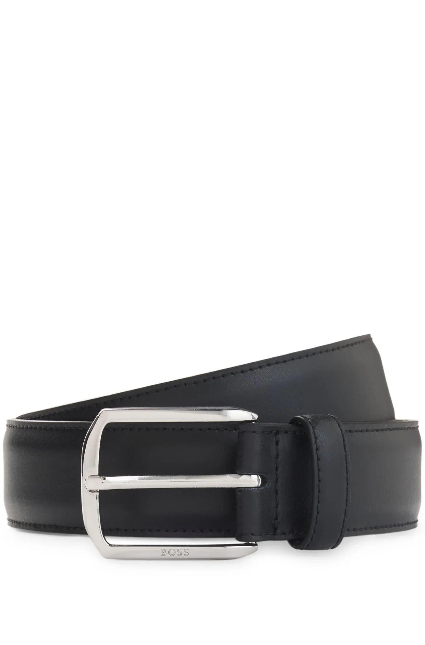 Leather belt with silver-tone hardware and Double B