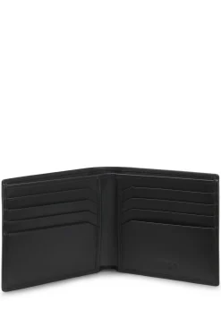 Leather billfold wallet with red stacked logo