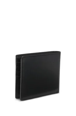 Leather billfold wallet with red stacked logo