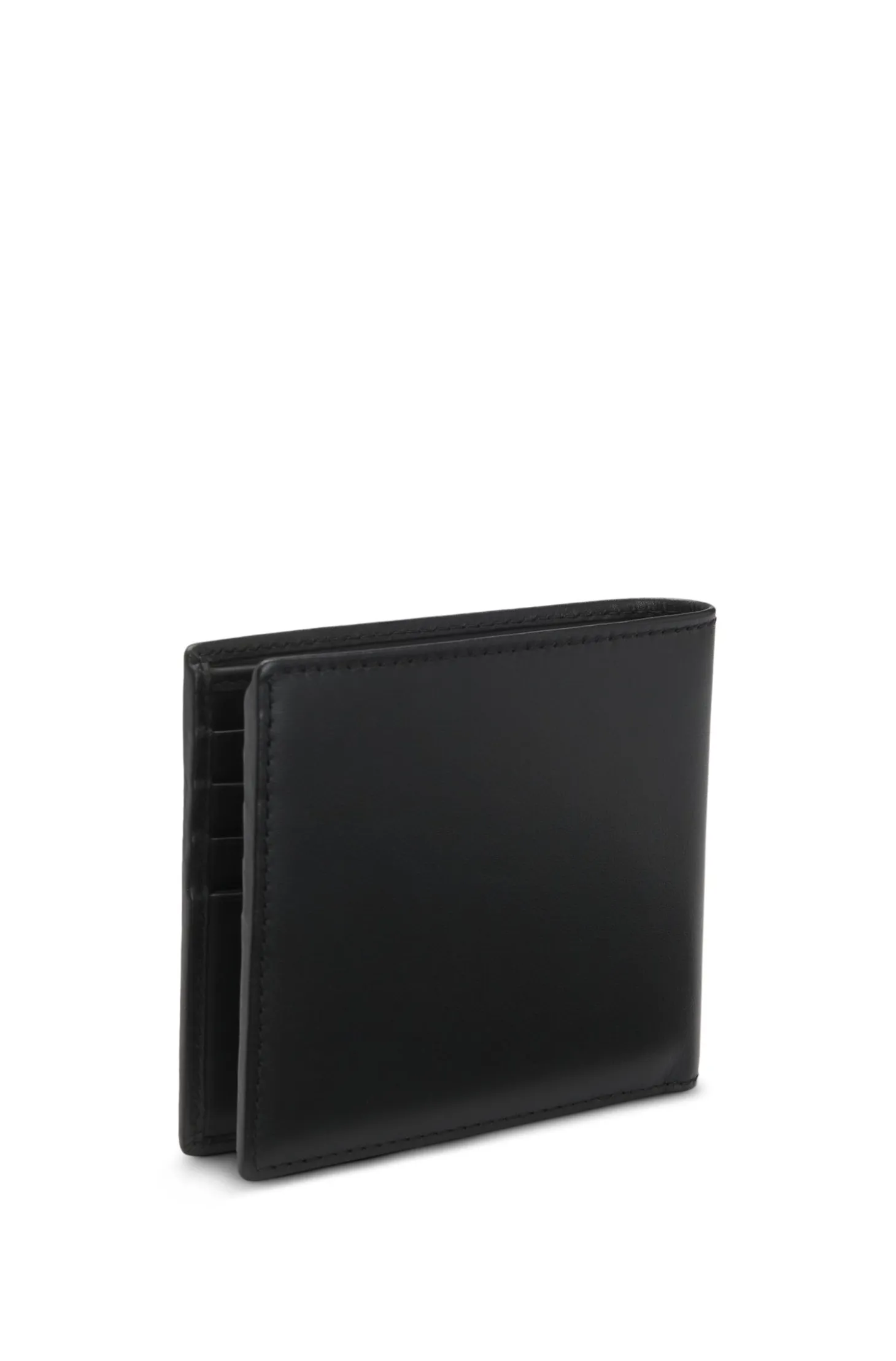 Leather billfold wallet with red stacked logo
