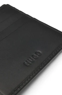 Leather billfold wallet with red stacked logo