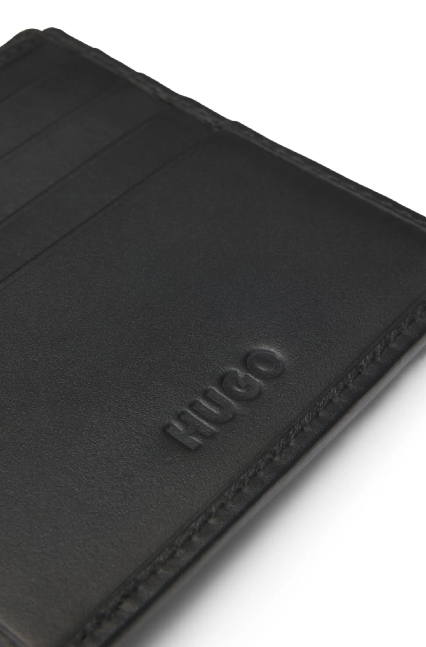 Leather billfold wallet with red stacked logo